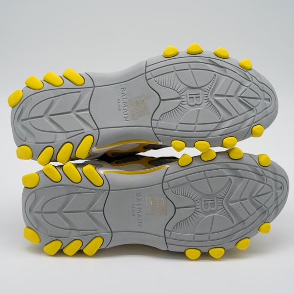 size 43 10 US Balmain B-East White Black Yellow Sneakers Leather Mesh - Picture 6 of 14